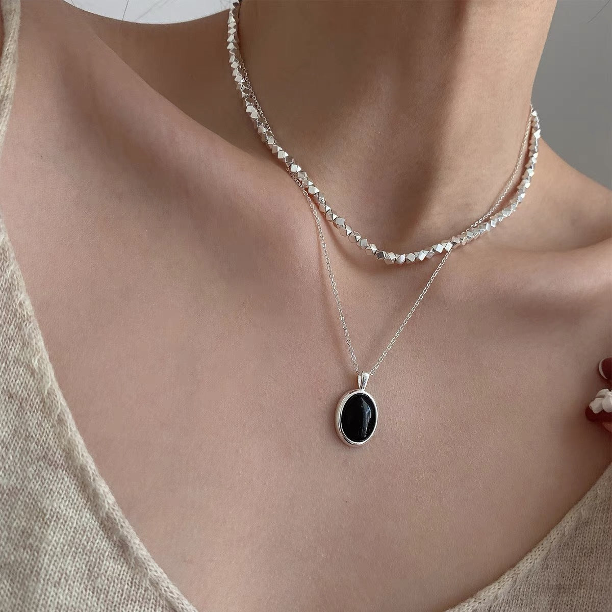 High-End Clavicle Necklace • Sterling Silver Black Onyx