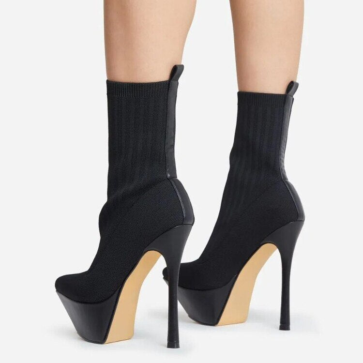 Nightclub Sock Stiletto •  PU Leather Boots