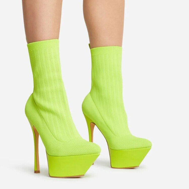 Nightclub Sock Stiletto •  PU Leather Boots