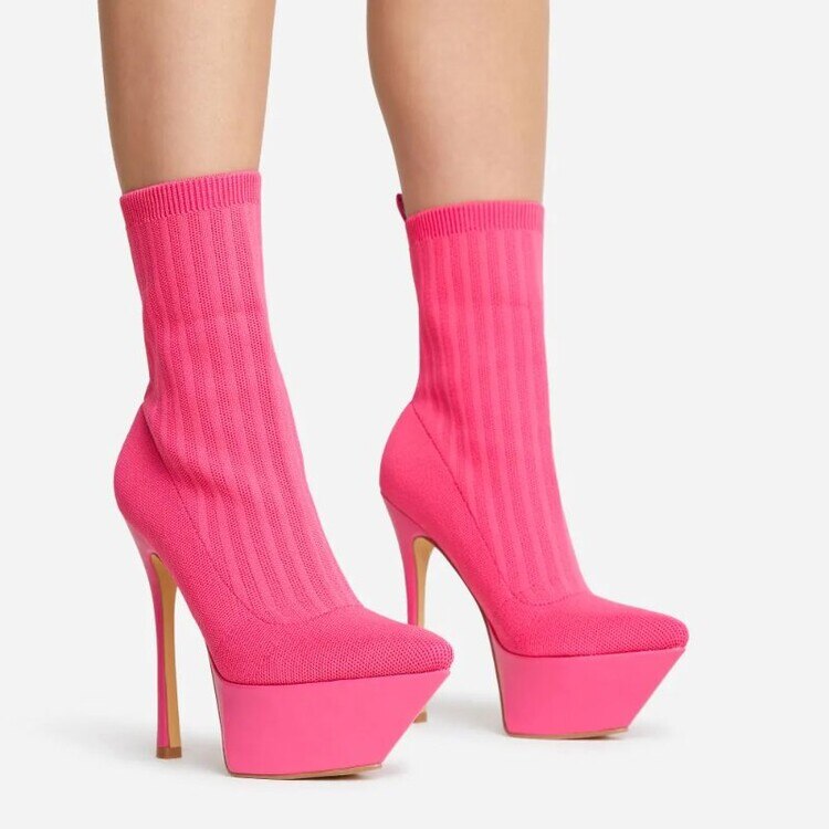 Nightclub Sock Stiletto •  PU Leather Boots