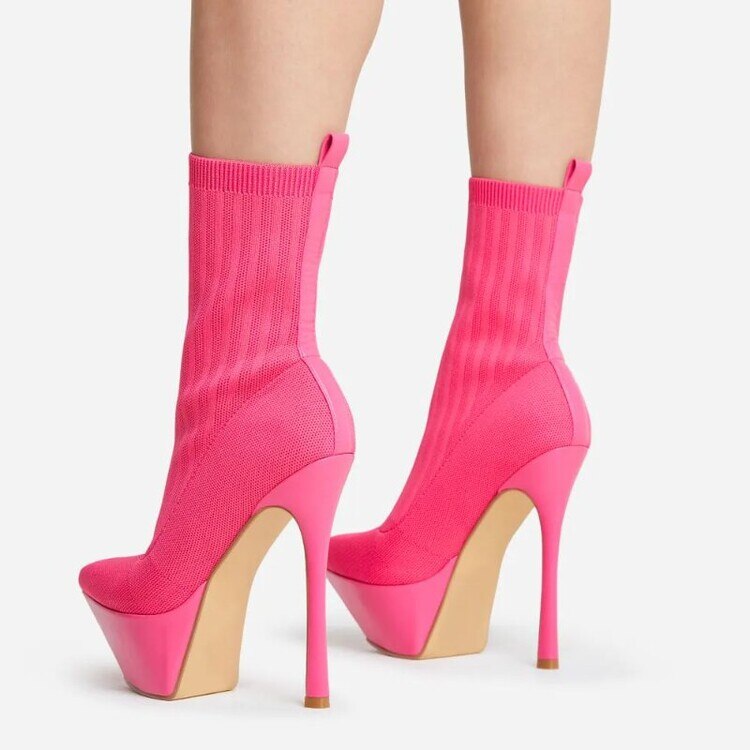 Nightclub Sock Stiletto •  PU Leather Boots