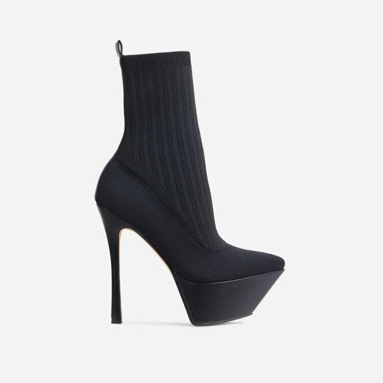 Nightclub Sock Stiletto •  PU Leather Boots