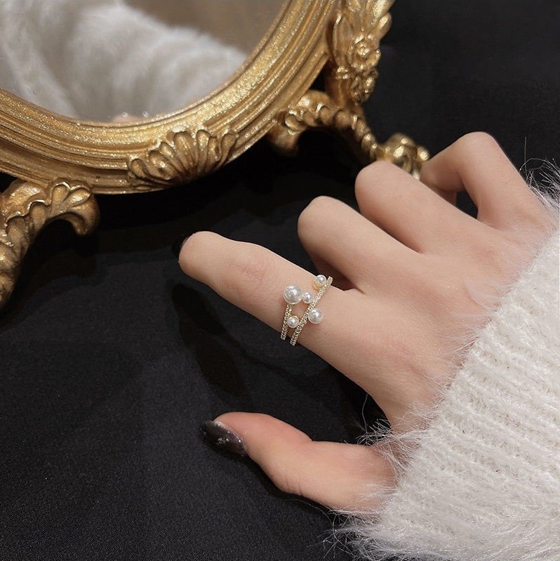 Symmetric Pearl Ring • Double-Deck Luxurious Open Ring