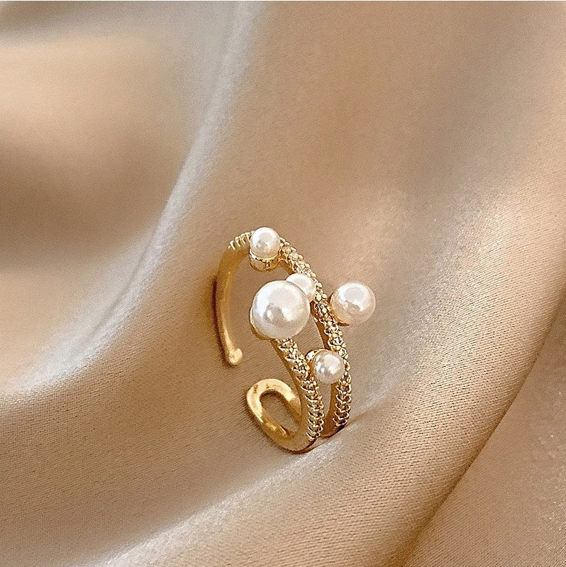 Symmetric Pearl Ring • Double-Deck Luxurious Open Ring