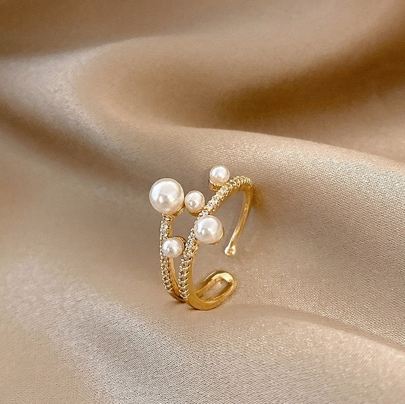 Symmetric Pearl Ring • Double-Deck Luxurious Open Ring