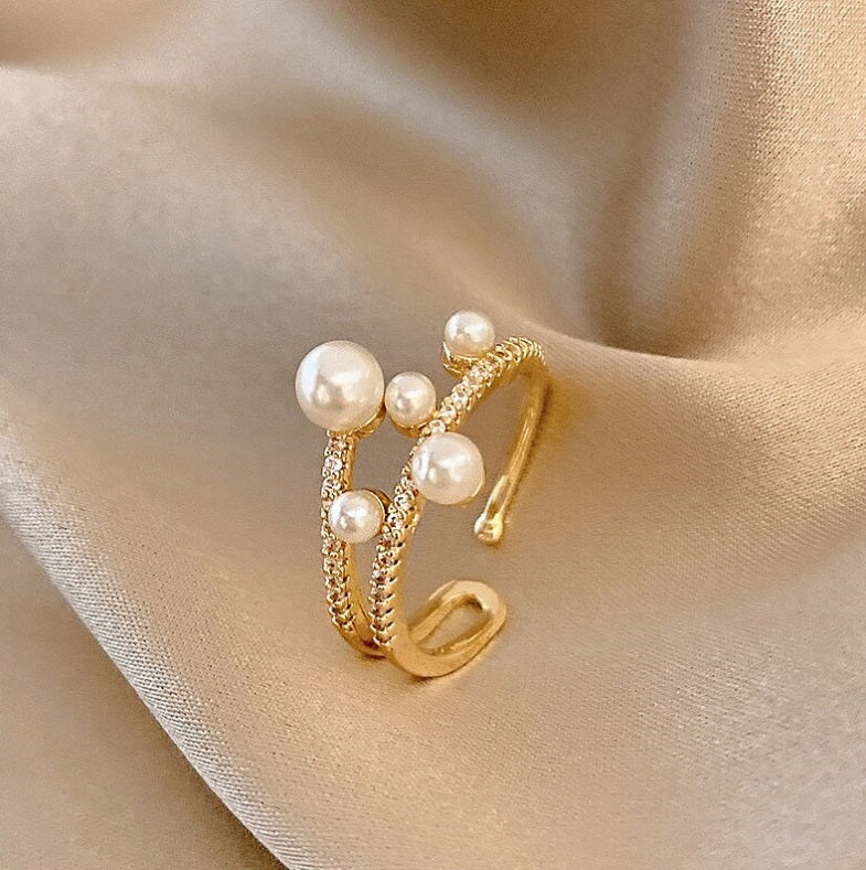 Symmetric Pearl Ring • Double-Deck Luxurious Open Ring