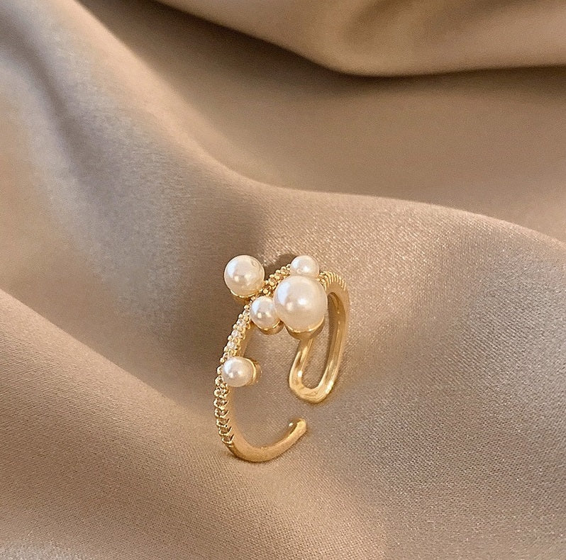 Symmetric Pearl Ring • Double-Deck Luxurious Open Ring