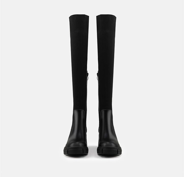 Thick Heel Knee Boots • PU Leather Boots