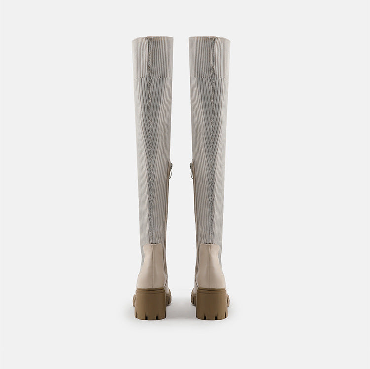 Thick Heel Knee Boots • PU Leather Boots