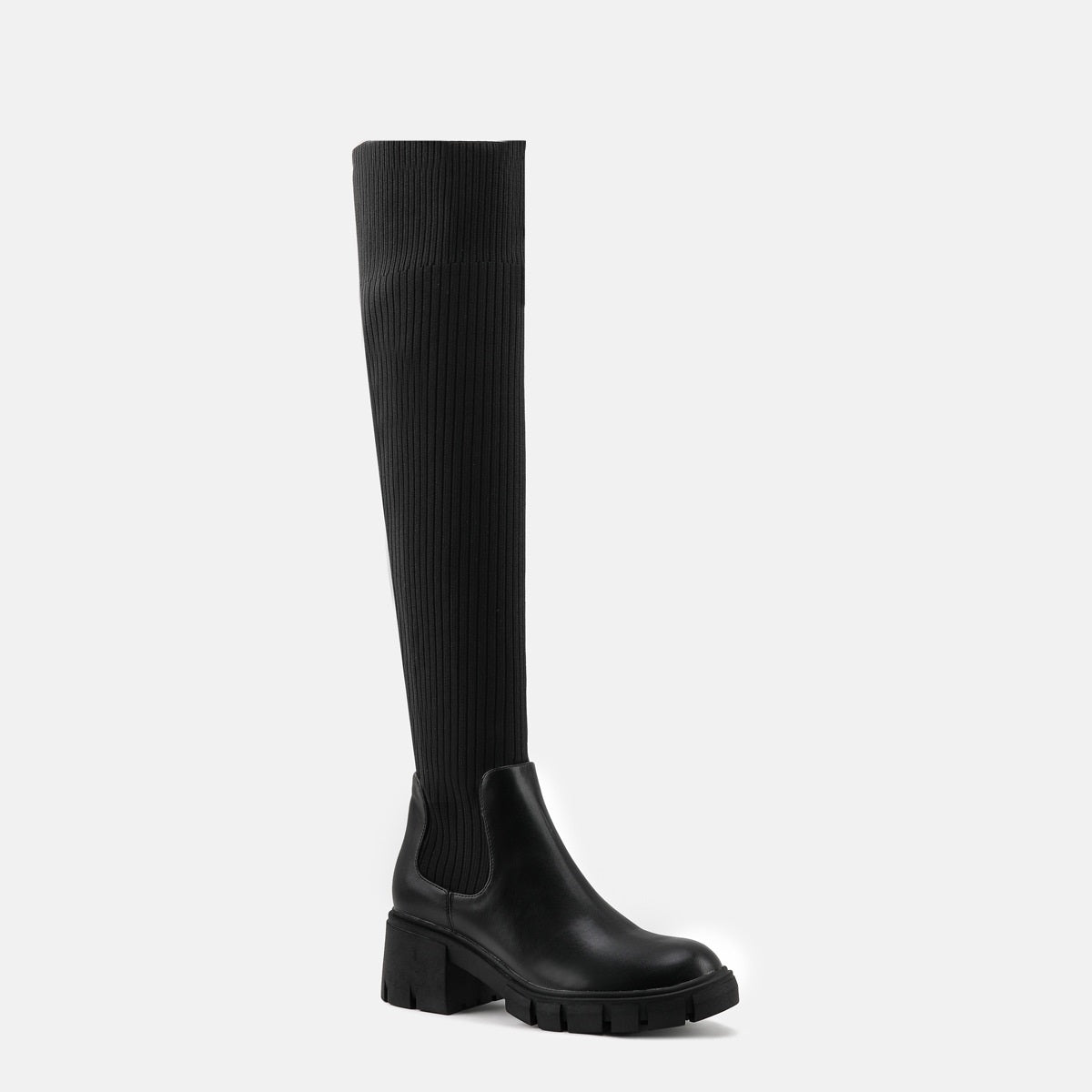 Thick Heel Knee Boots • PU Leather Boots