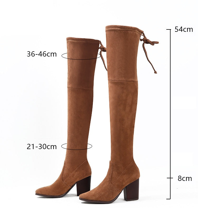 Thick Heel Over the Knee Boots • Hight Heel Suede Boots