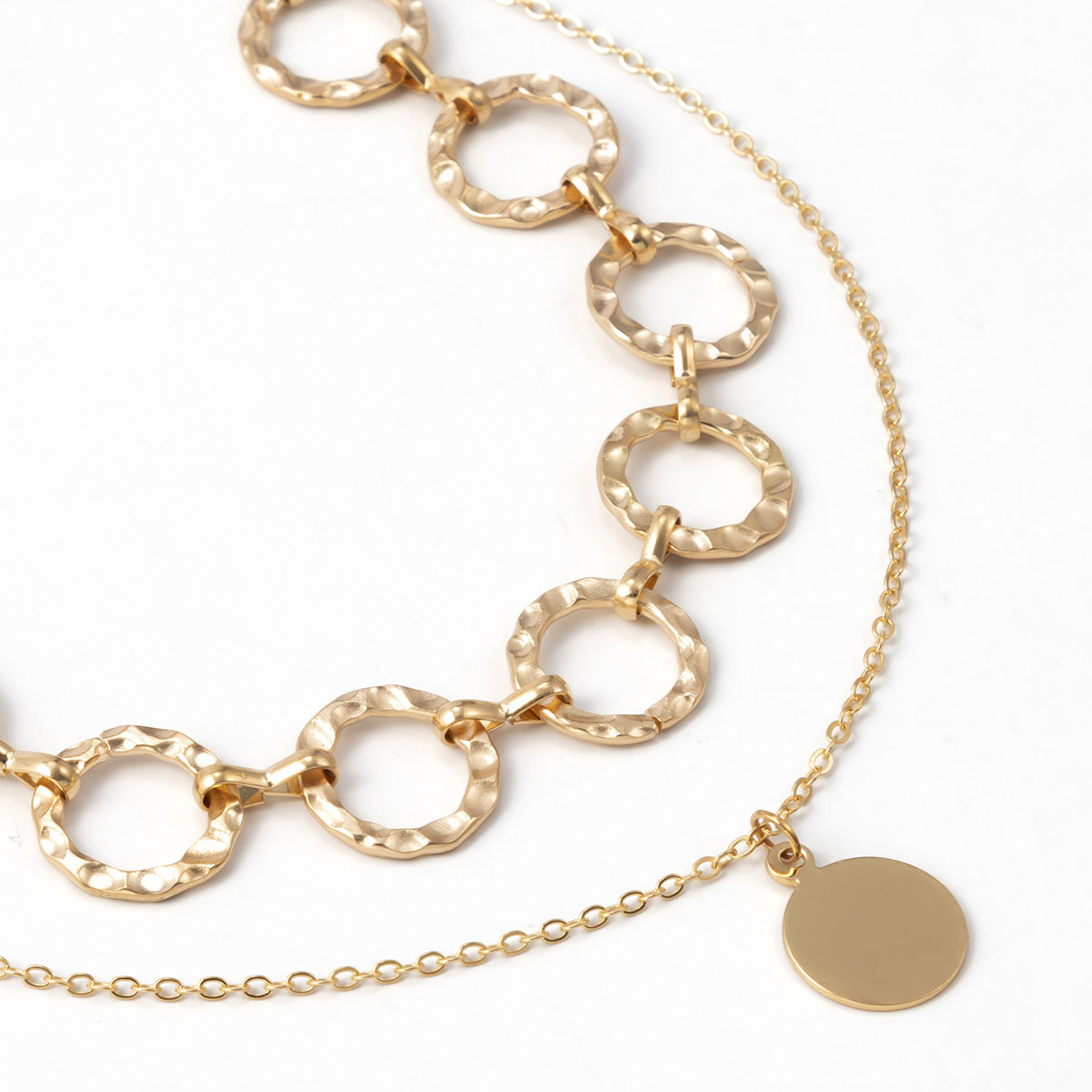 Pockmarked Coin Clavicle Chain •  Gold Plated Alloy