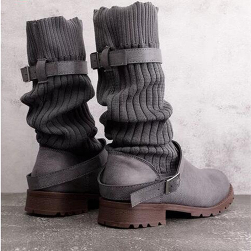 Belt Buckle Sock Boots • Knitted Wool Boots