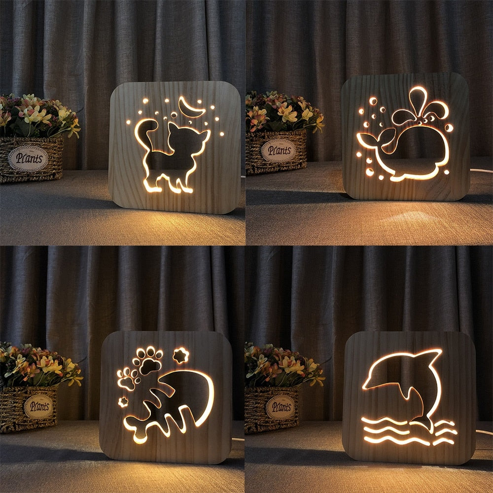 Wooden Night Light • 3D USB Desk Lights