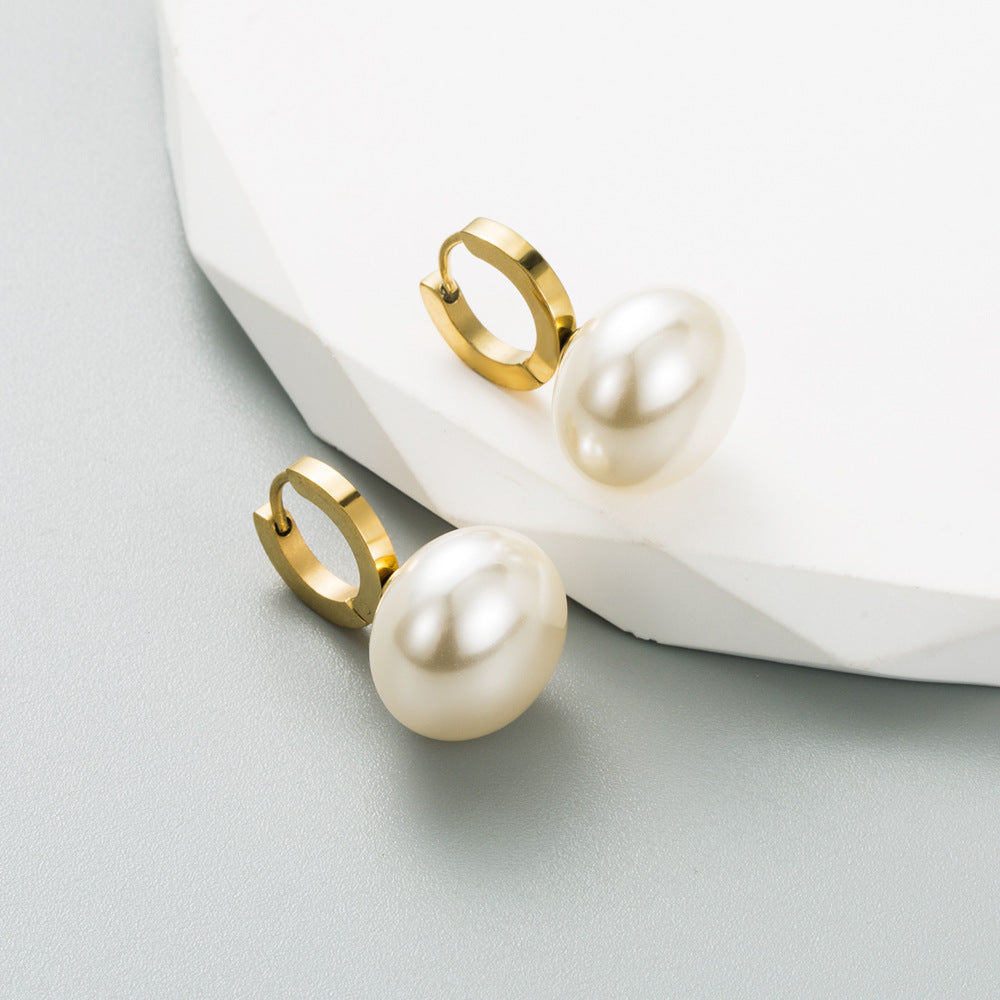 Zircon Embedded Pearl Earrings • Titanium Steel Earrings