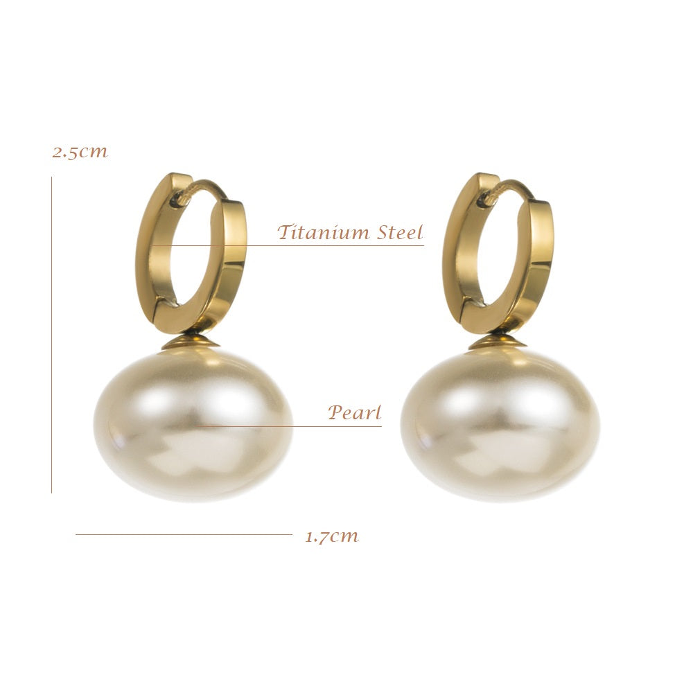 Zircon Embedded Pearl Earrings • Titanium Steel Earrings