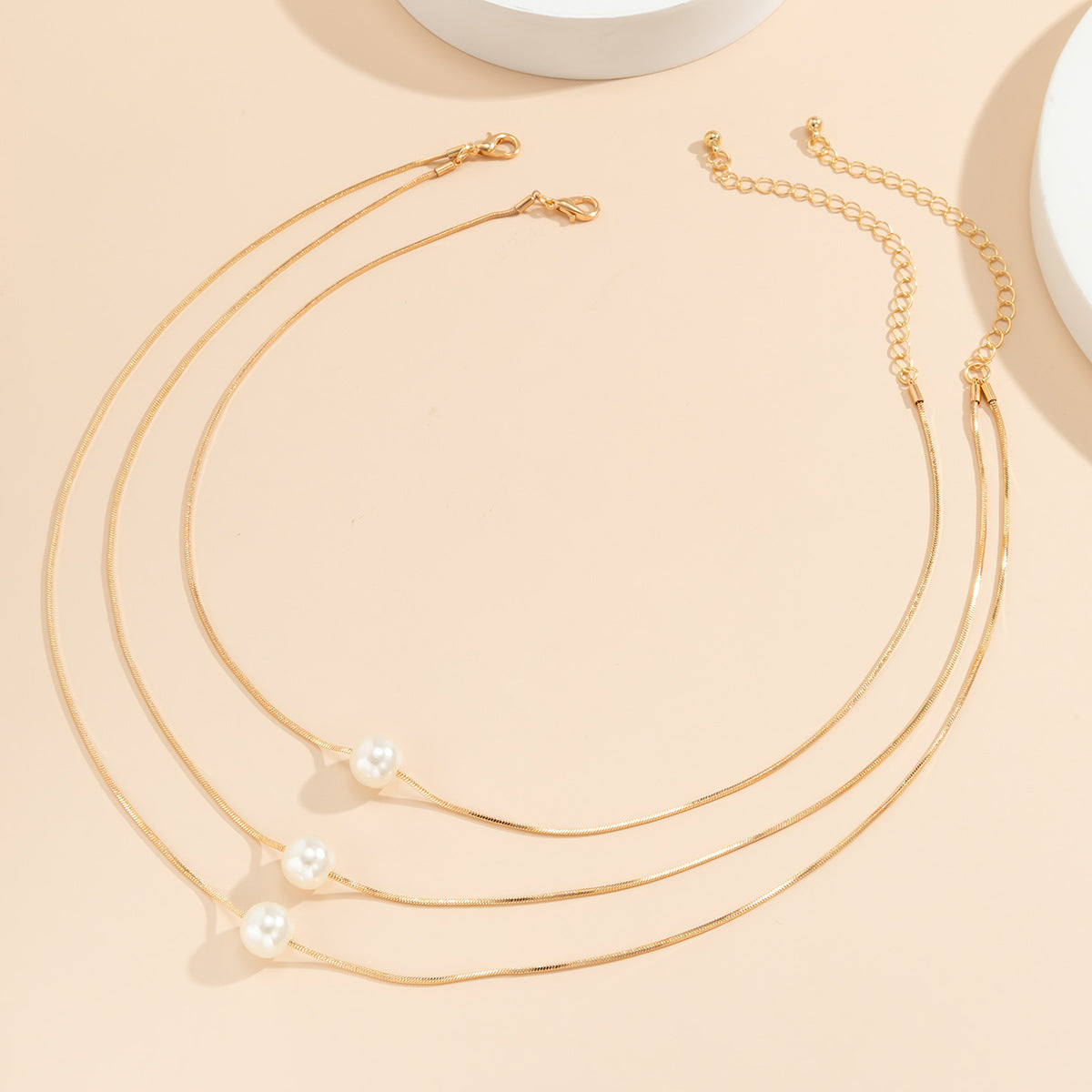 Multi-Layer Snake Bone Chain • Faux Pearl Gold Plated Steel