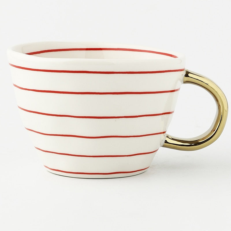 Hand Painted Mugs • Golden Handle Ceramic Cups