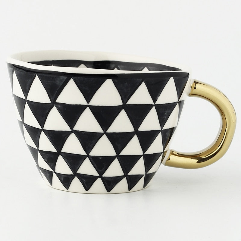 Hand Painted Mugs • Golden Handle Ceramic Cups