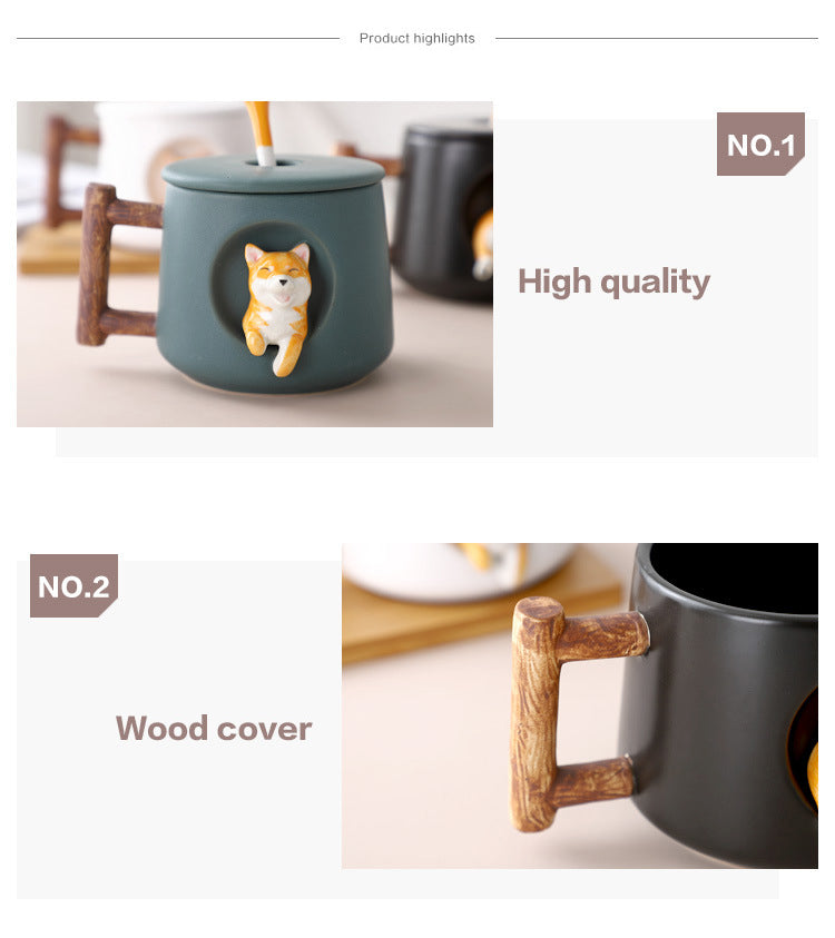 Shiba Inu Mug • Ceramic Lid and Spoon Cup