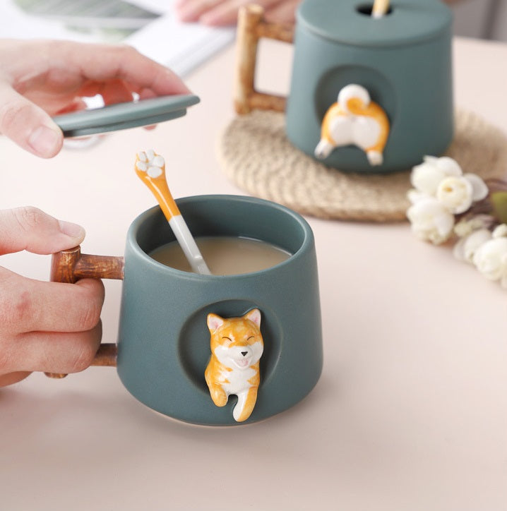 Shiba Inu Mug • Ceramic Lid and Spoon Cup