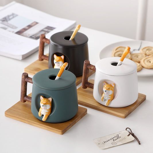 Shiba Inu Mug • Ceramic Lid and Spoon Cup