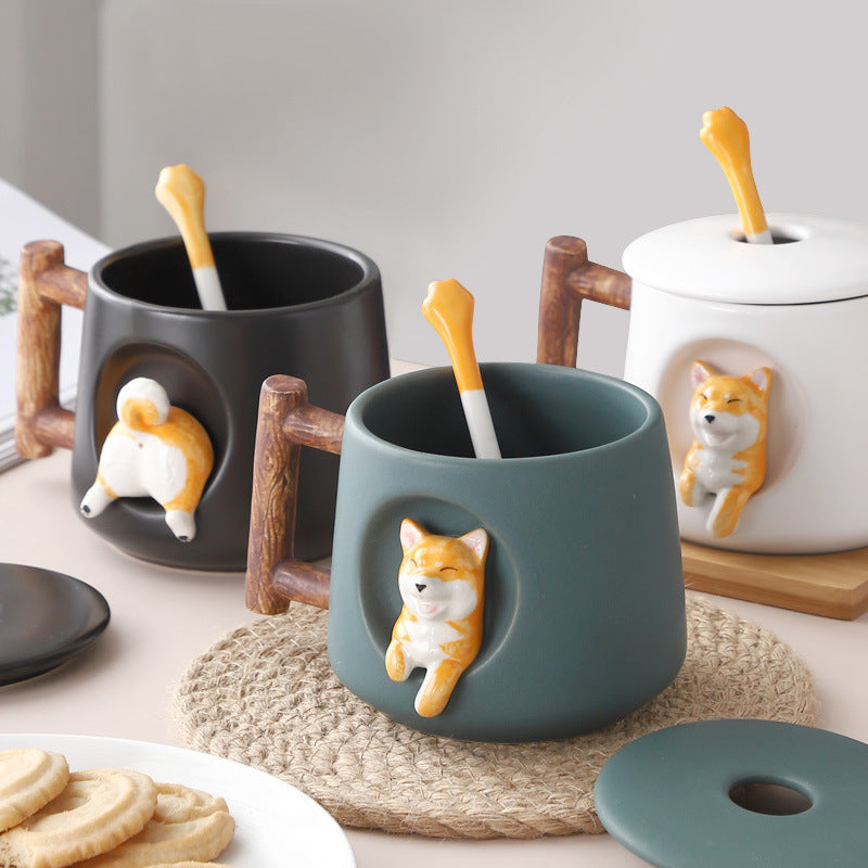 Shiba Inu Mug • Ceramic Lid and Spoon Cup