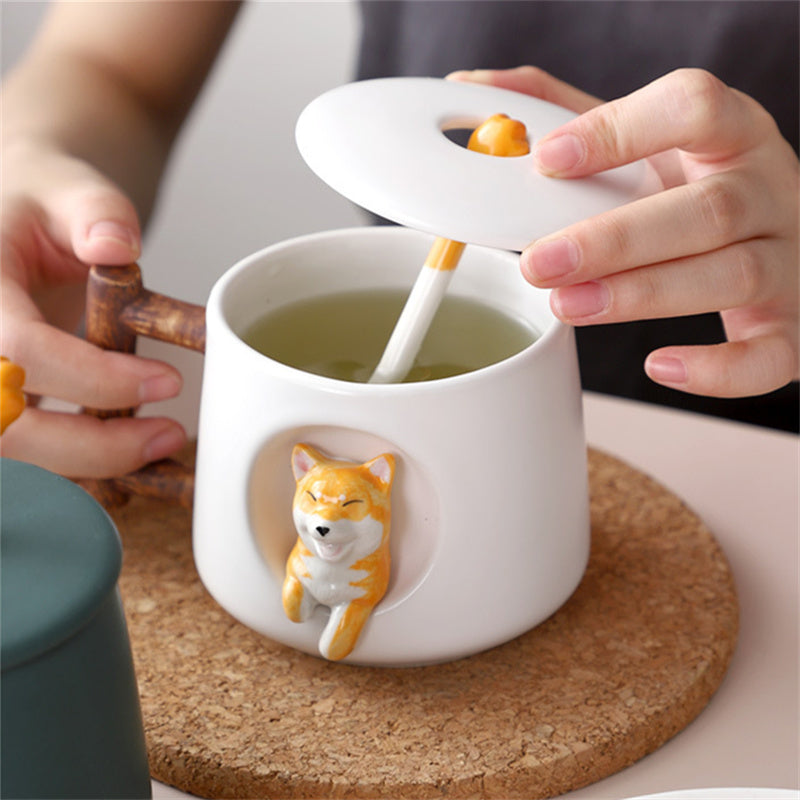 Shiba Inu Mug • Ceramic Lid and Spoon Cup