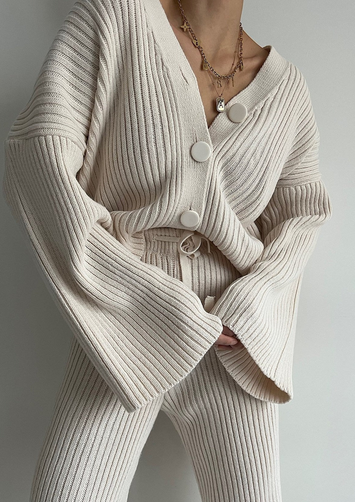 A/W Two-Piece Set • Knitted Cardigan Pants