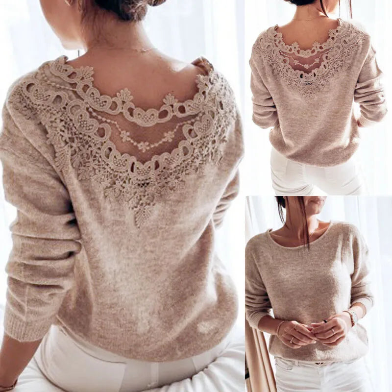 Backless Knitted Sweater • Back Lace Jumper