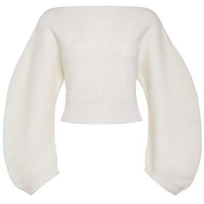 Boat Neck Knitted Sweater • Puff Sleeve Pullover