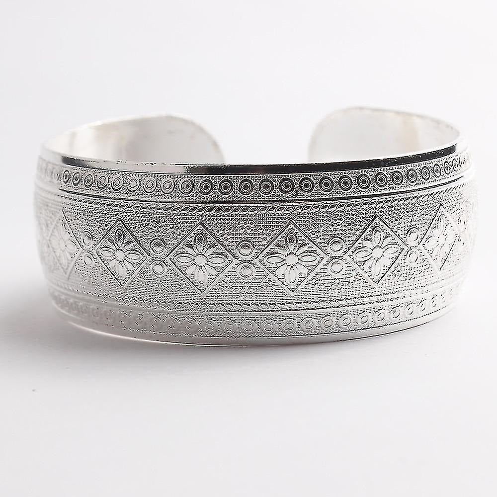 Boho Antic Silver Cuff • Carved Pattern Copper Bangle