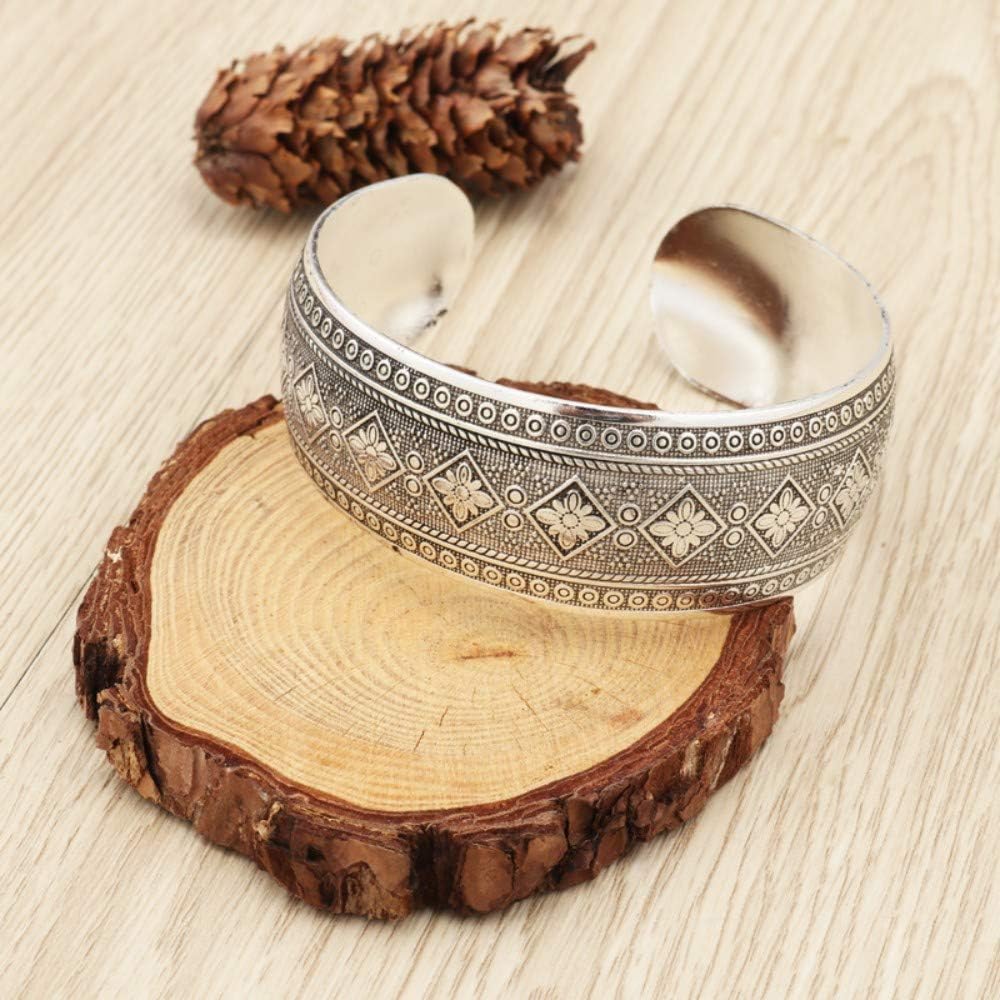 Boho Antic Silver Cuff • Carved Pattern Copper Bangle