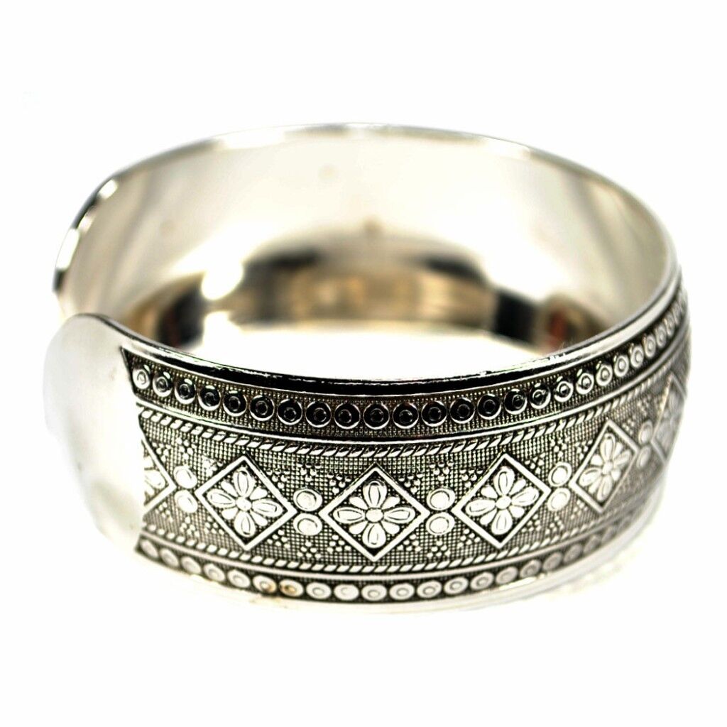 Boho Antic Silver Cuff • Carved Pattern Copper Bangle