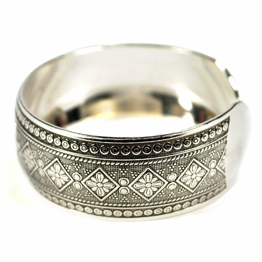 Boho Antic Silver Cuff • Carved Pattern Copper Bangle