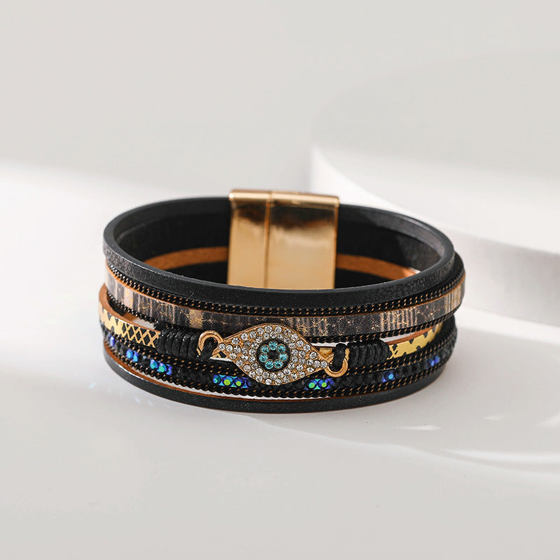 Devil's Eye Diamond • PU Leather Ethnic Bracelet