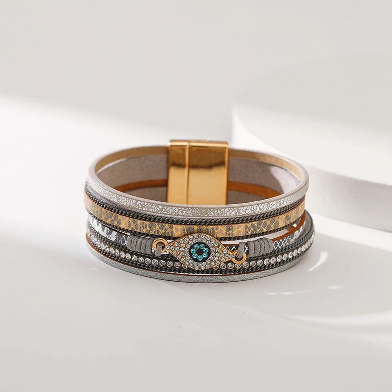 Devil's Eye Diamond • PU Leather Ethnic Bracelet