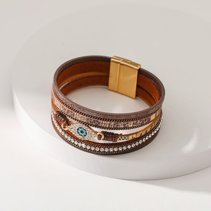 Devil's Eye Diamond • PU Leather Ethnic Bracelet