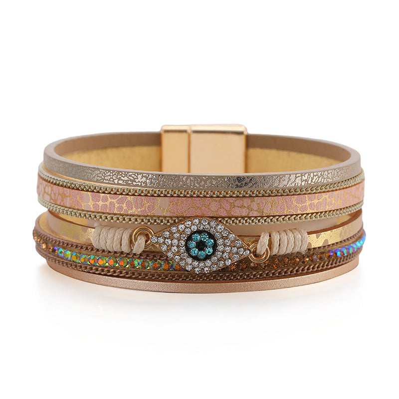 Devil's Eye Diamond • PU Leather Ethnic Bracelet