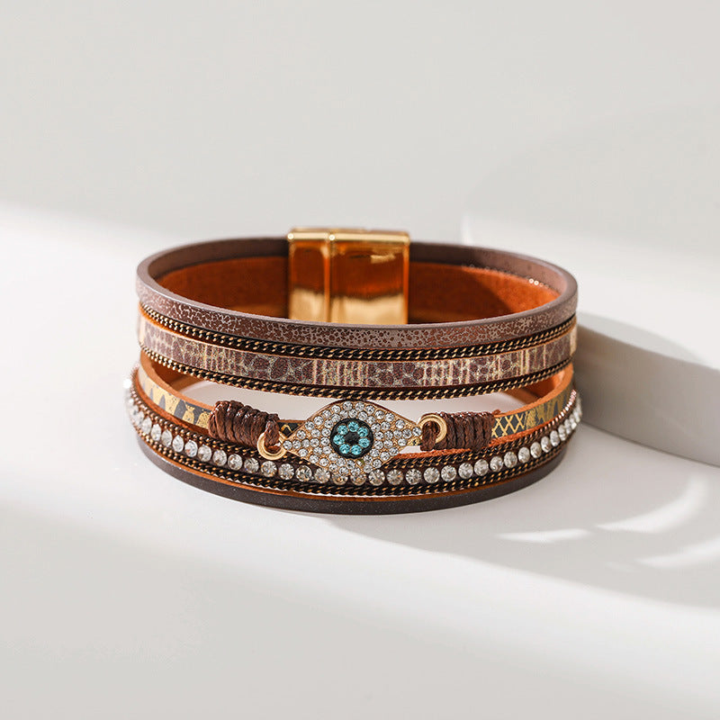 Devil's Eye Diamond • PU Leather Ethnic Bracelet