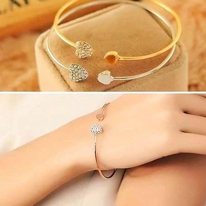 Double Heart Bow • Open Cuff Crystal Bracelet