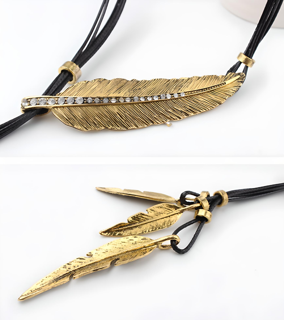 Feather Leaf Tassel • Leather Rope Necklace