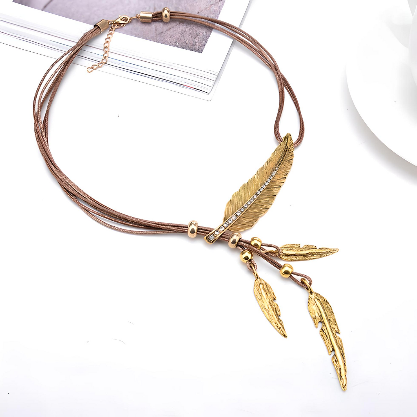 Feather Leaf Tassel • Leather Rope Necklace