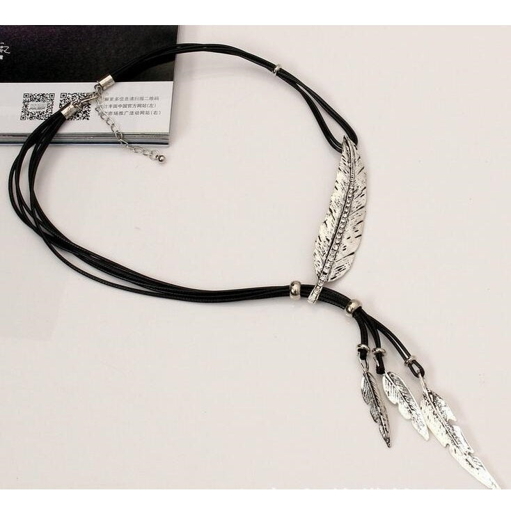 Feather Leaf Tassel • Leather Rope Necklace