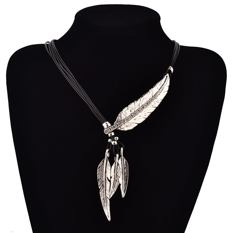 Feather Leaf Tassel • Leather Rope Necklace