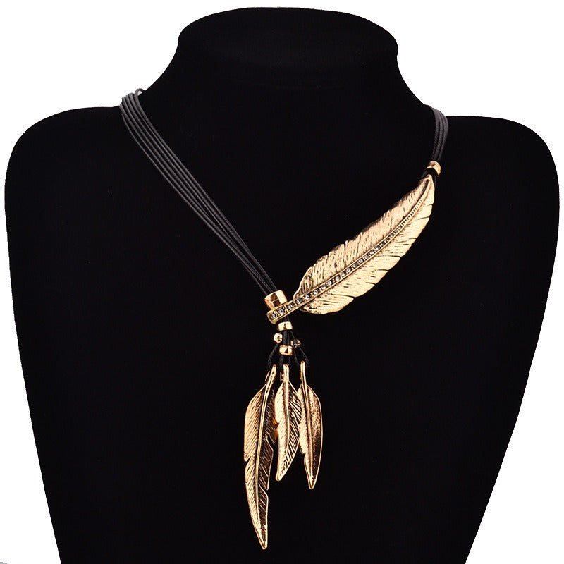 Feather Leaf Tassel • Leather Rope Necklace