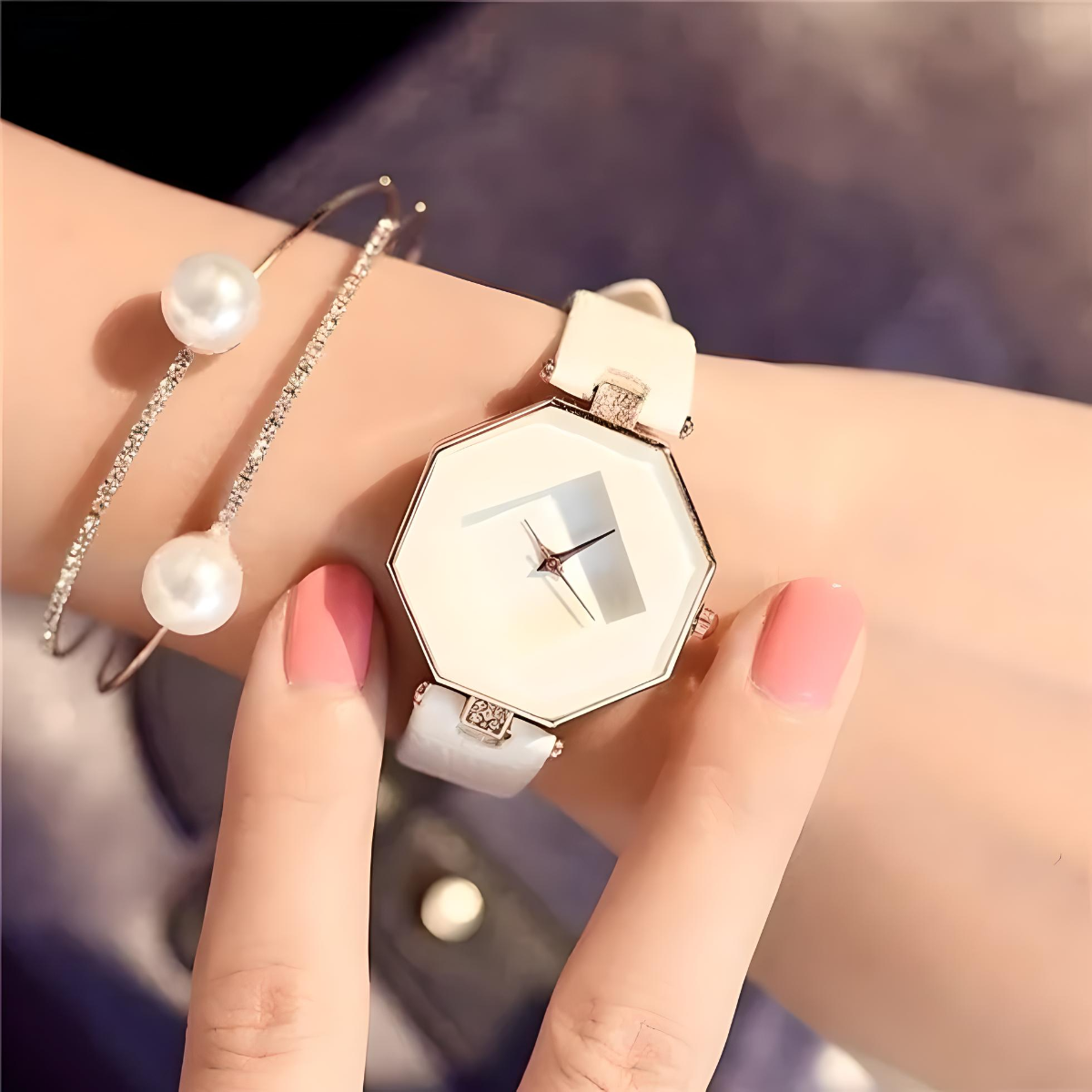 Gem Cut Crystal Watch • Leather Quartz Wristwatch