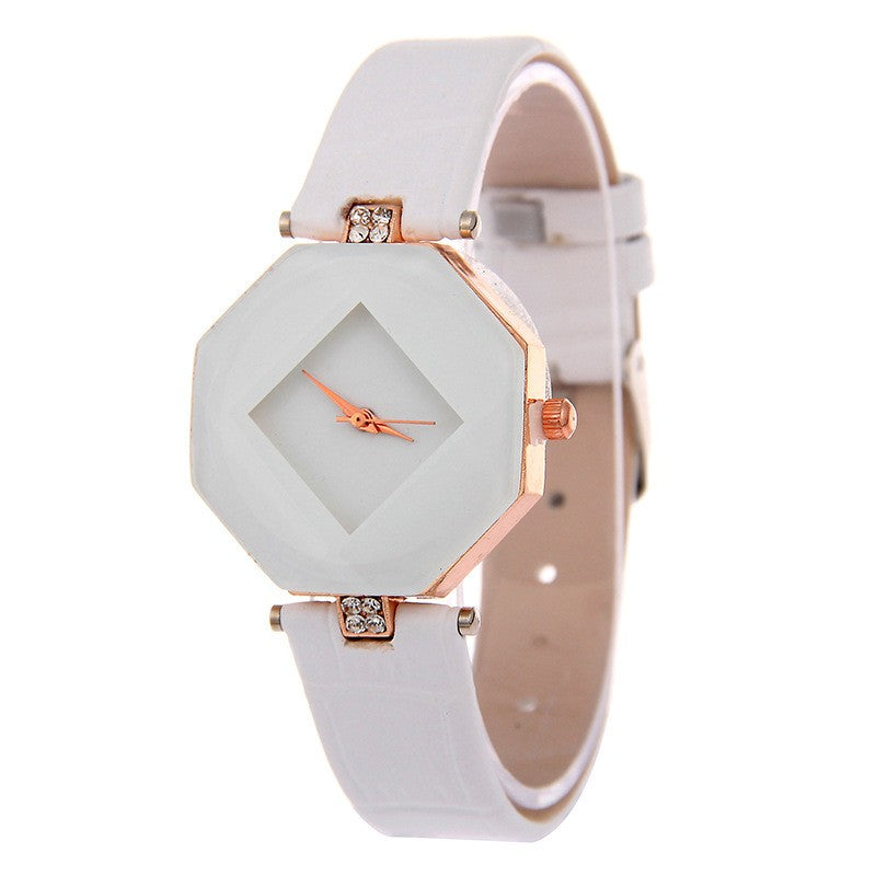 Gem Cut Crystal Watch • Leather Quartz Wristwatch