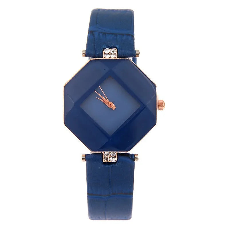 Gem Cut Crystal Watch • Leather Quartz Wristwatch