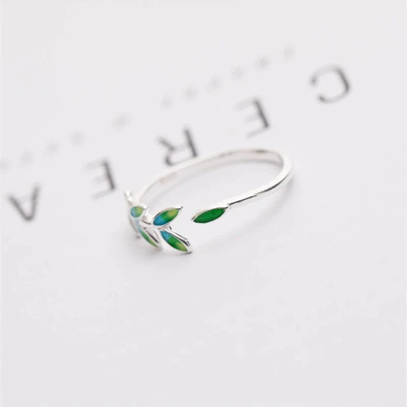 Green Leaf Open Ring • 925 Sterling Silver